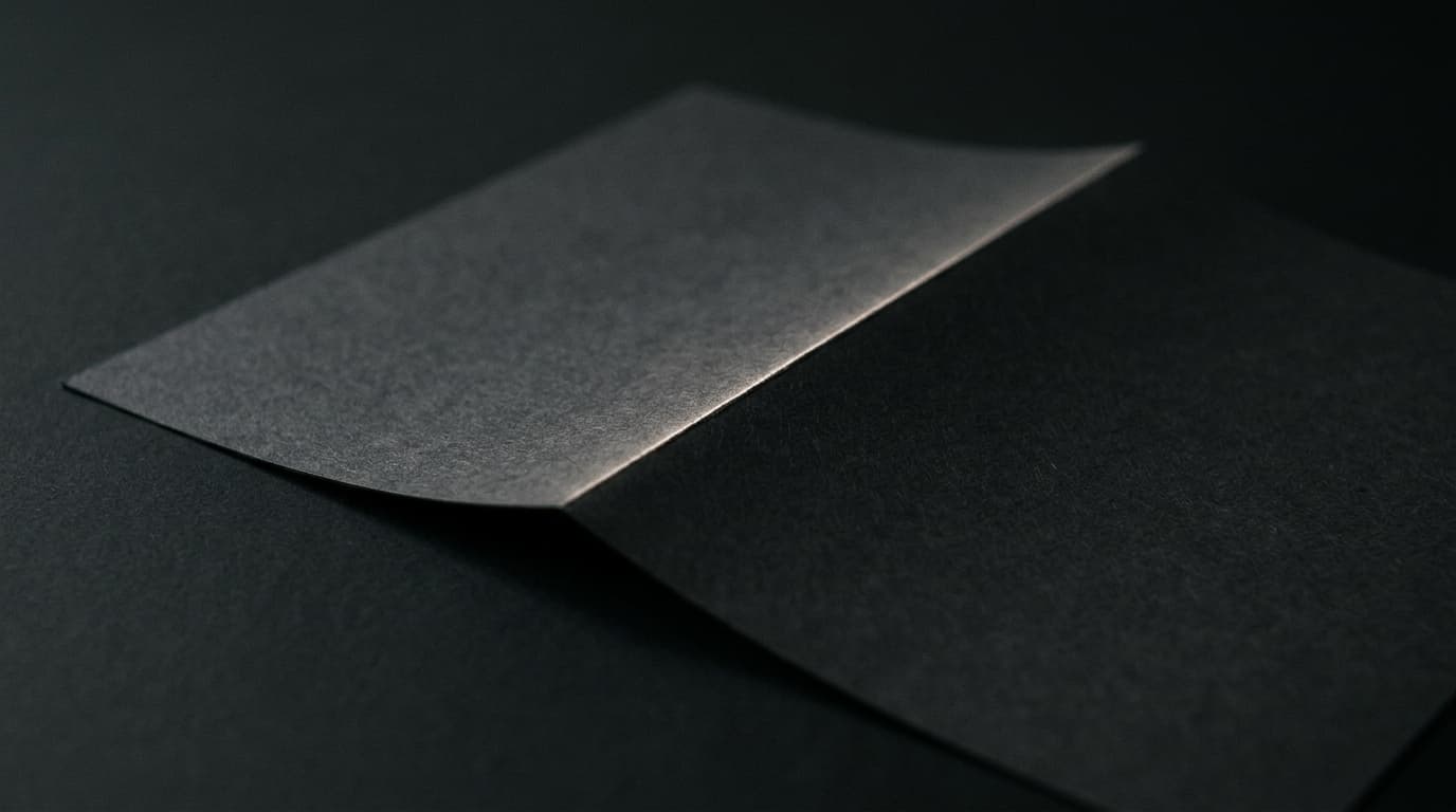 A dark sheet of paper folded once, its crisp crease lit as a fine line of light.